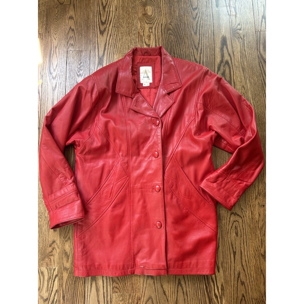 Avanti Red Leather Jacket Womens Medium Button Front Vintage Style 90's